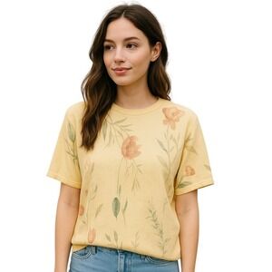 Alfred Dunner Floral Tulip Knit Top Short Sleeve Casual Yellow Small Vintage